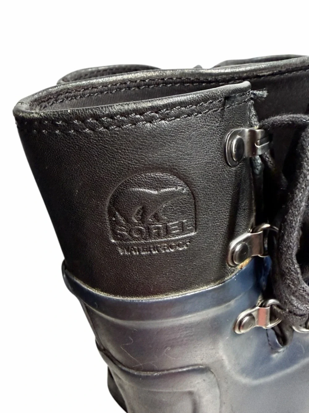 Sorel Black Navy Lace-Up Waterproof Boots with Red Heel - Size 11